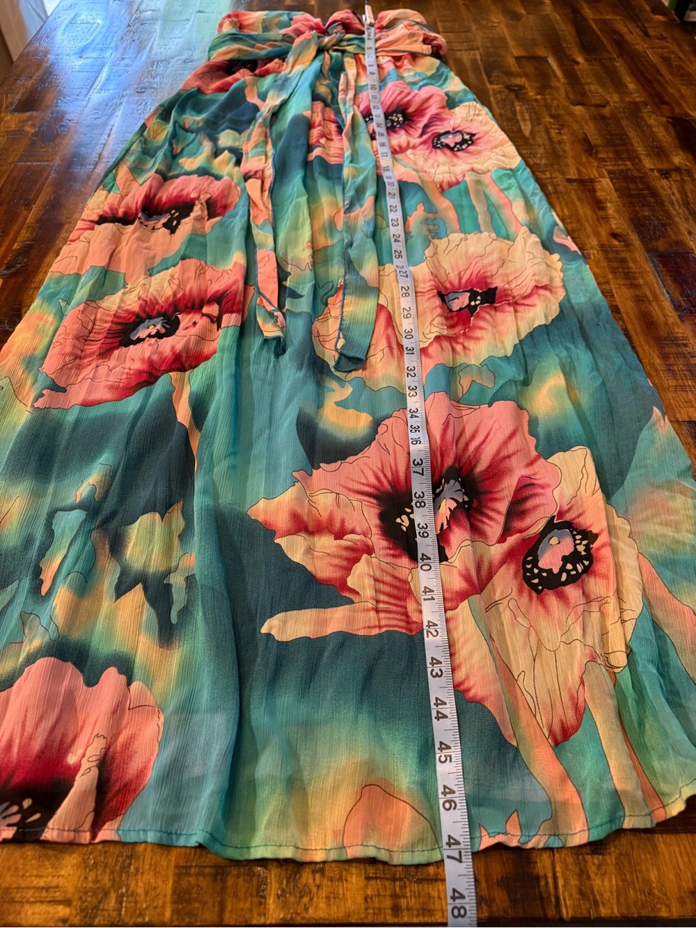 Spring/Summer women's strapless bandeau maxi dress. blue/pink floral flowy lined - Picture 5 of 10